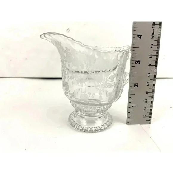 VTG Cambridge Rose Point Divided Dish Sugar and Creamer Etched Clear Glass - Picture 6 of 13
